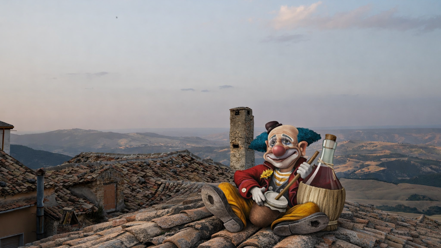 Clown sopra un tetto durante il Carnevale di Stigliano